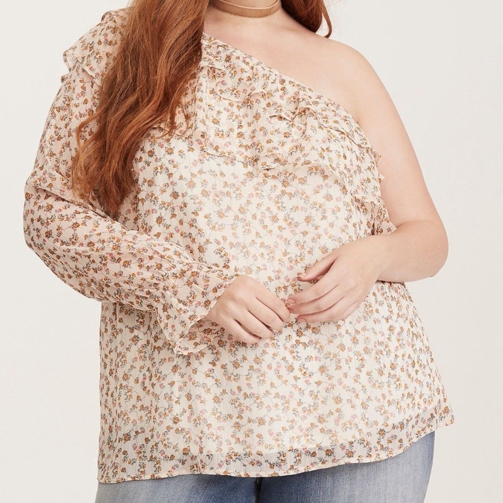 Torrid Floral Print Chiffon Ruffled One Shoulder Blouse Top Plus Size 1X 14 16